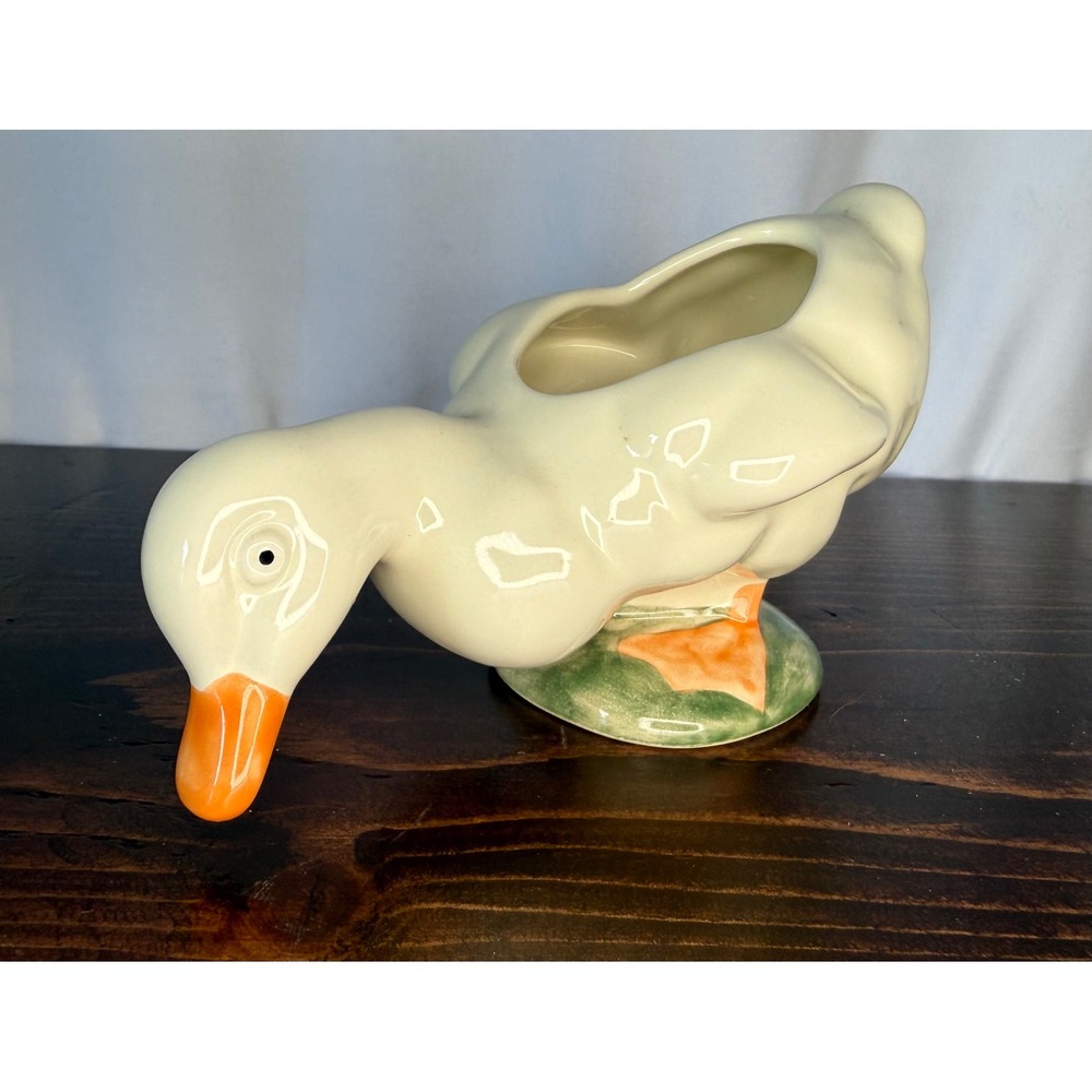 Tender Heart Treasures Ceramic Goose Planter Vintage 2004 Cream Duck Figurine